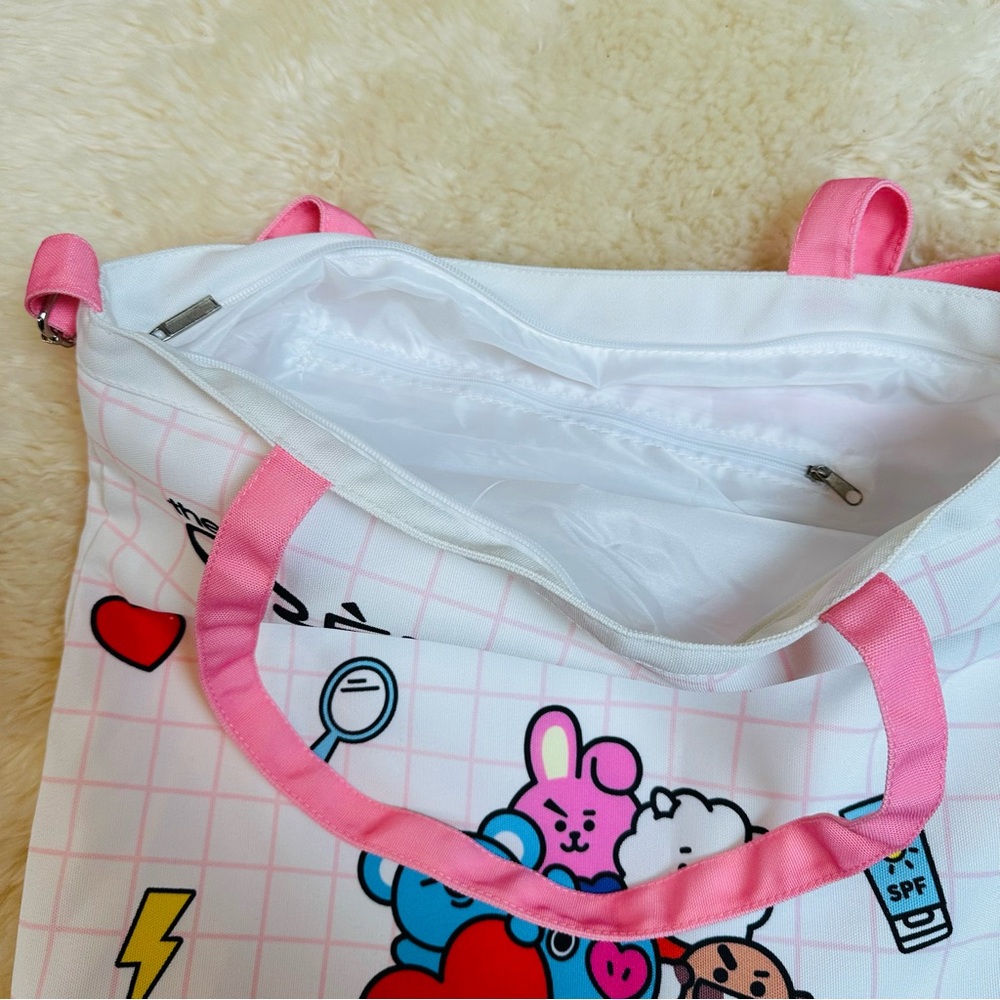 NWOT BT21 The Crème Shop BTS K-POP Summer Beach Pink/White Tote Bag - Picture 7 of 8